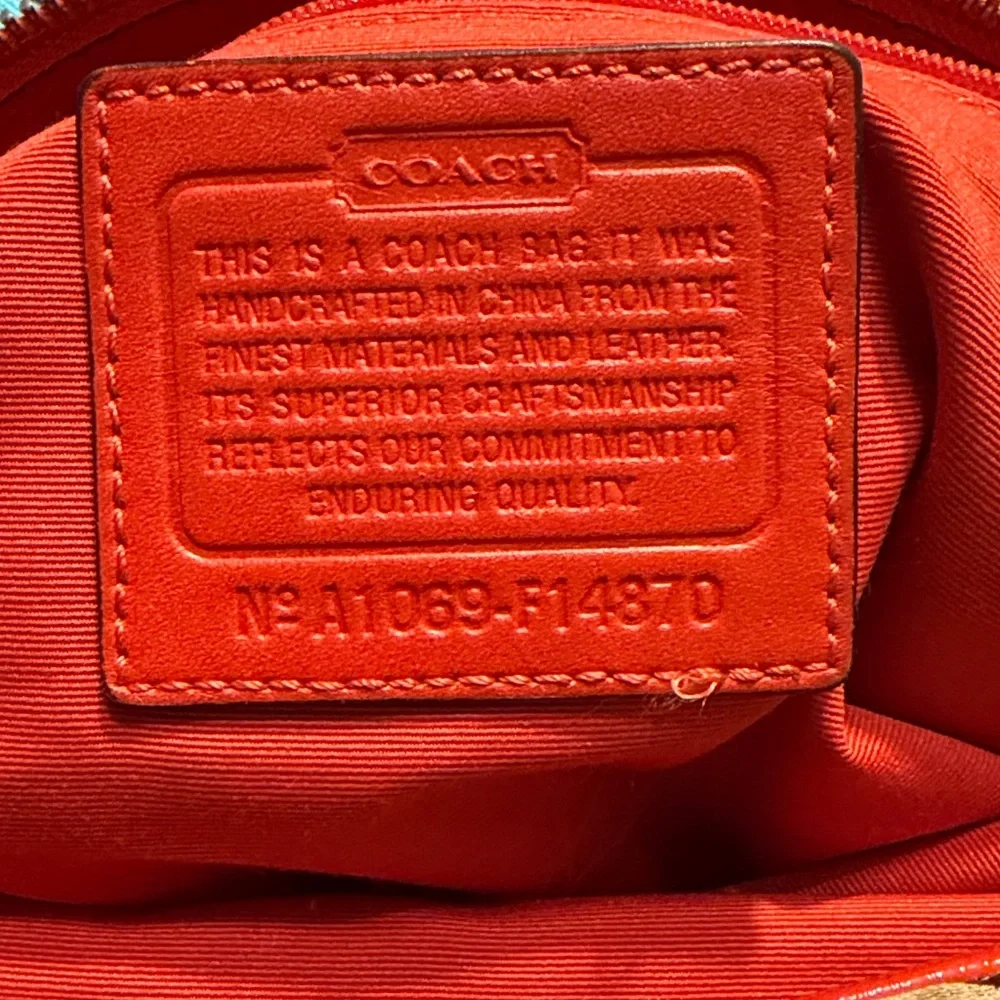 Coach Coach Beige/Orange Signature Canvas and Patent Leather Front Pocket Hobo